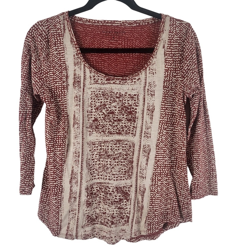 Lucky Brand Long Sleeve‎ Top S Womens Red White Scoop Neck Pullover
